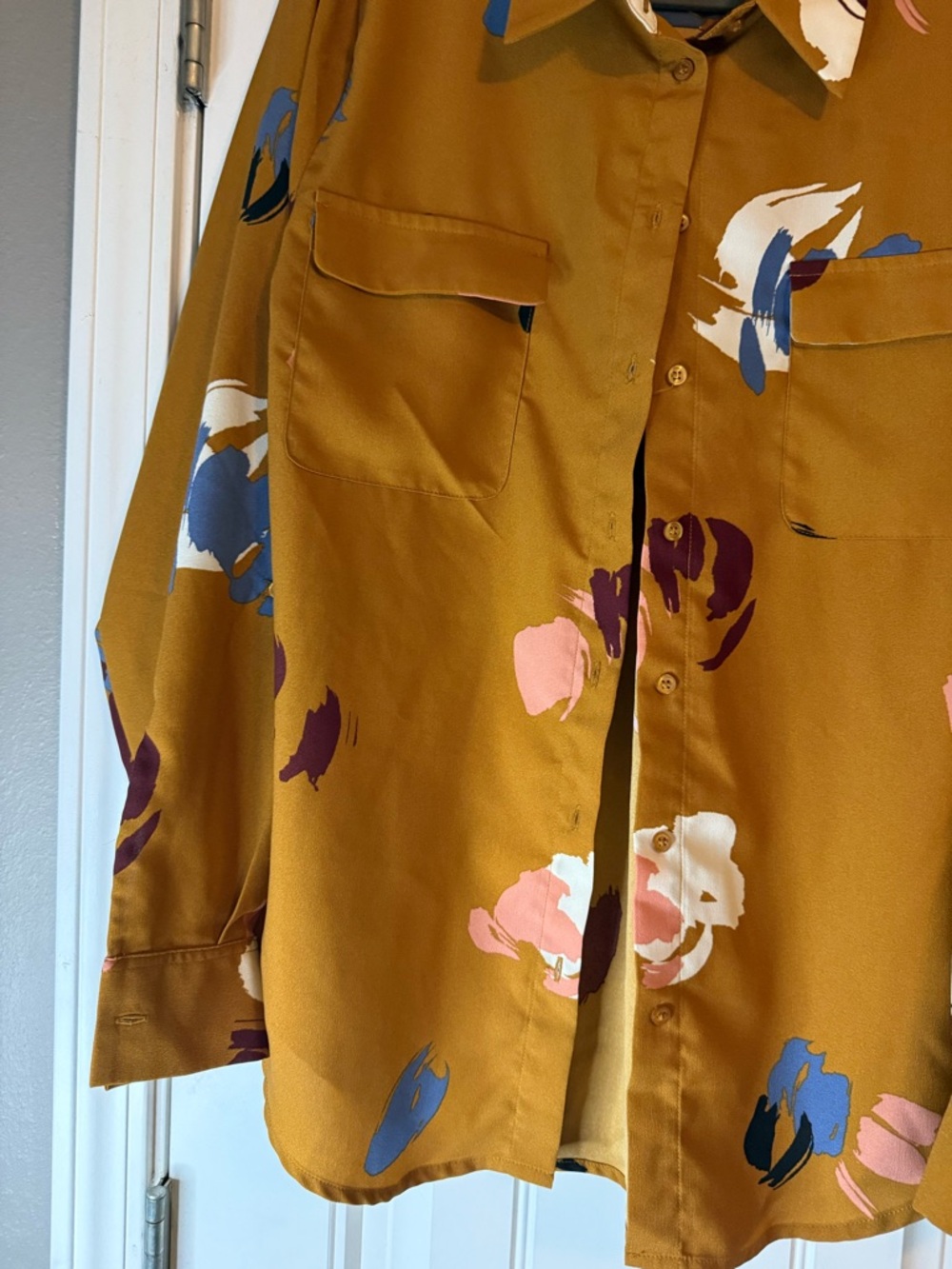 Madison Rust Brown Shirt with Navy Floral Accent - Picture 3 of 6